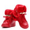 Czerwone sneakersy z futerkiem na krytym koturnie LU BOO- Obuwie