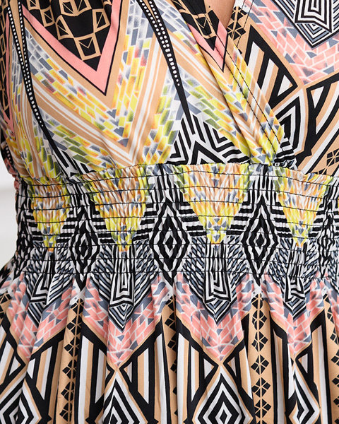 Damska sukienka maxi z geometrycznym printem w beżowym odcieniu - Odzież