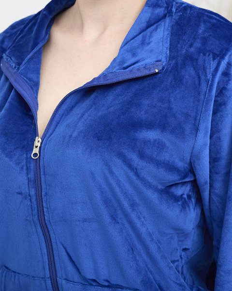 Damski welurowy komplet dresowy w kolorze kobaltowym- Odzież
