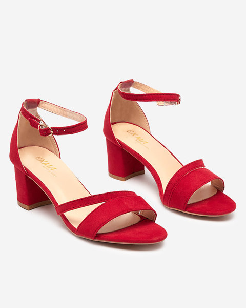 Damskie czerwone sandały na słupku Eqro- Obuwie