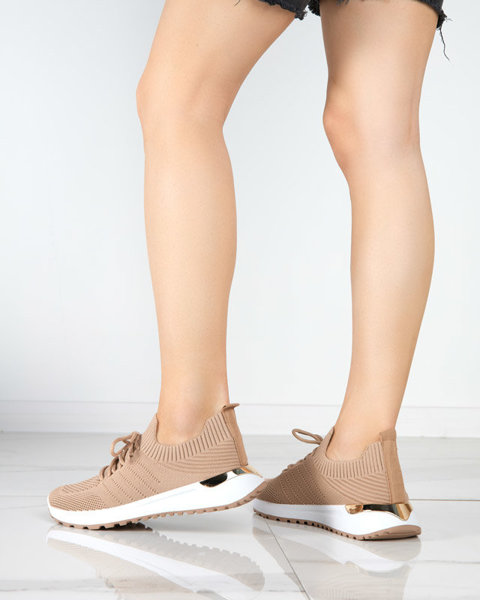 Damskie jasnobrązowe tkaninowe buty sportowe Erina - Obuwie
