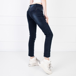 Damskie proste granatowe jeansy - Odzież
