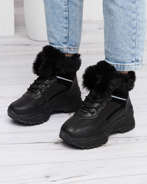 Eko skórzane damskie buty a'la śniegowce czarne Qert- Obuwie