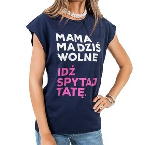 Granatowa damska koszulka z napisami - Odzież 