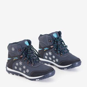 Granatowe damskie buty a'la śniegowce ze śnieżynkami Flakes - Obuwie