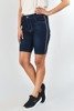 Granatowe jeansowe szorty z lampasami - Odzież