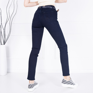 Granatowe jeansy damskie z prostymi nogawkami - Odzież