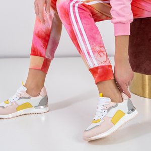 Jasnoróżowe damskie buty sportowe z żółtymi wstawkami Semelina - Obuwie