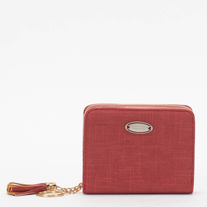 Mały czerwony portfel damski z brelokiem - Akcesoria