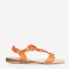Neonowe pomarańczowe damskie sandały z kwiatami Madlen - Obuwie