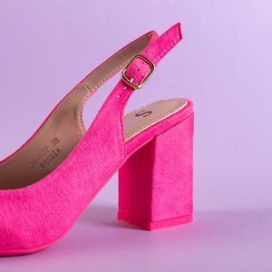 Neonowe różowe damskie sandały na wysokim obcasie Dolores - Obuwie
