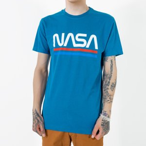 Niebieski bawełniany męski t-shirt z napisem - Odzież