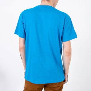 Niebieski męski t-shirt z bawełny - Odzież