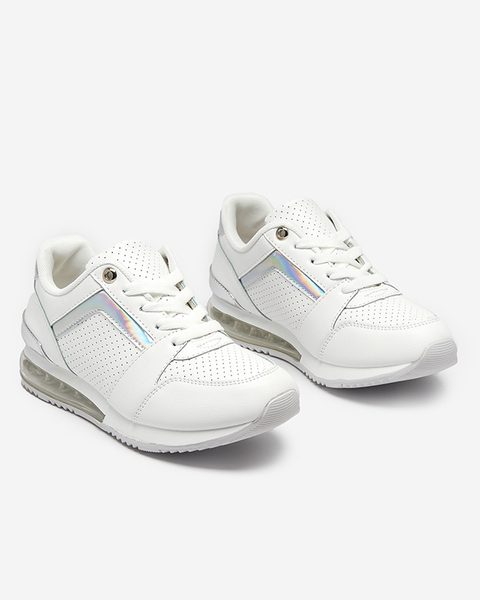 OUTLET Białe damskie buty sportowe z holograficzną wstawką Berise - Obuwie
