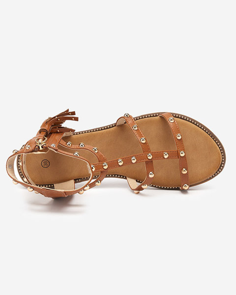 OUTLET Camelowe damskie sandały typu gladiatorki z dżetami Anodis - Obuwie