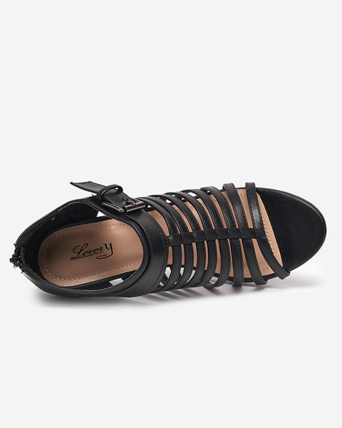 OUTLET Czarne damskie sandały na szpilce z paseczkami Nedixy - Obuwie