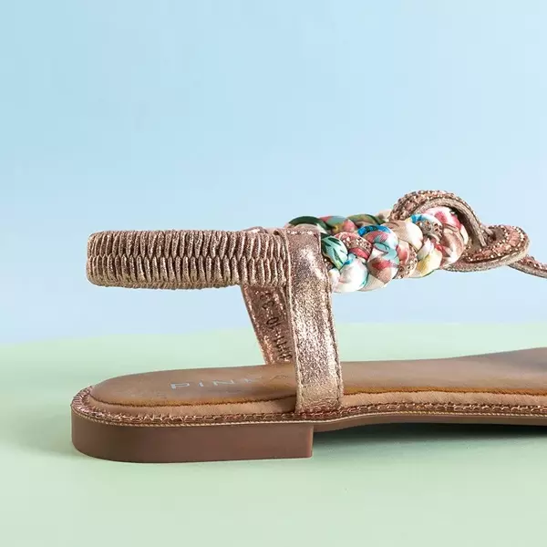 OUTLET Damskie sandały z cyrkoniami w kolorze różowe złoto Eiluna - Obuwie