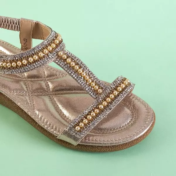OUTLET Złote damskie sandały ze zdobieniem Alika - Obuwie