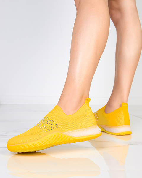 OUTLET Żółte damskie buty sportowe slip-on z cyrkoniami Acronie- Obuwie
