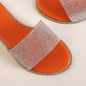 Pomarańczowe damskie klapki z cyrkoniami Verina - Obuwie