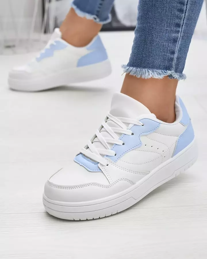 Royalfashion Białe sportowe buty damskie z niebieskimi wstawkami Tercua