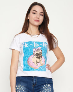 Royalfashion Biały t-shirt damski z nadrukiem psa