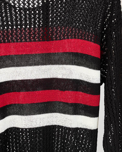 Royalfashion Czarny ażurowy damski sweter w paski