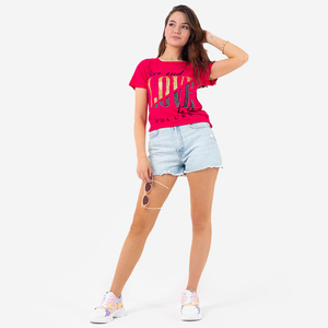 Royalfashion Fuksjowy damski t-shirt z napisami zdobiony brokatem i cyrkoniami