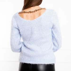 Royalfashion Niebieski sweter damski z łańcuszkiem