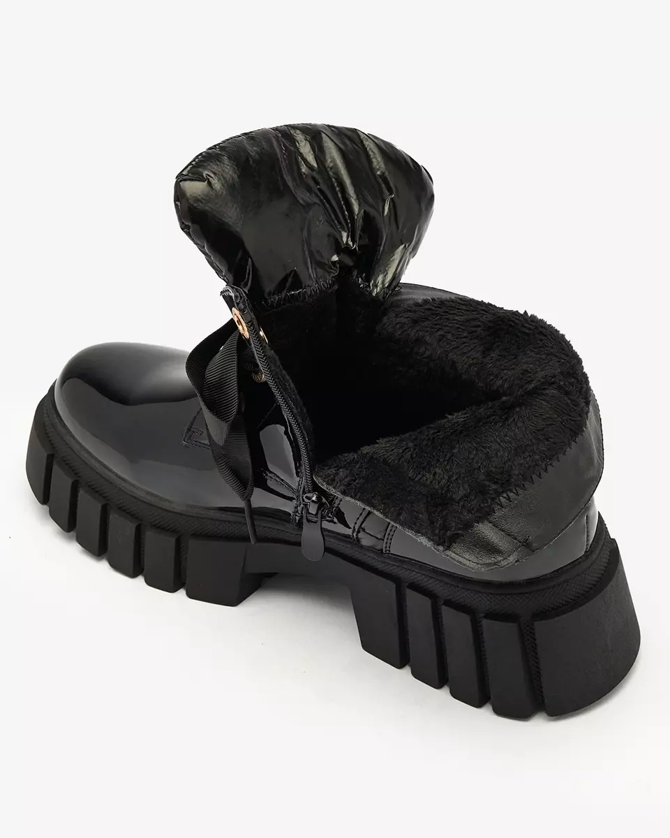 Royalfashion Pikowane lakierowane damskie czarne botki Alefro