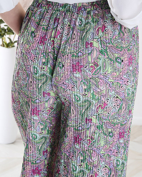 Royalfashion Wzorzyste szerokie spodnie damskie w kolorze zielonym