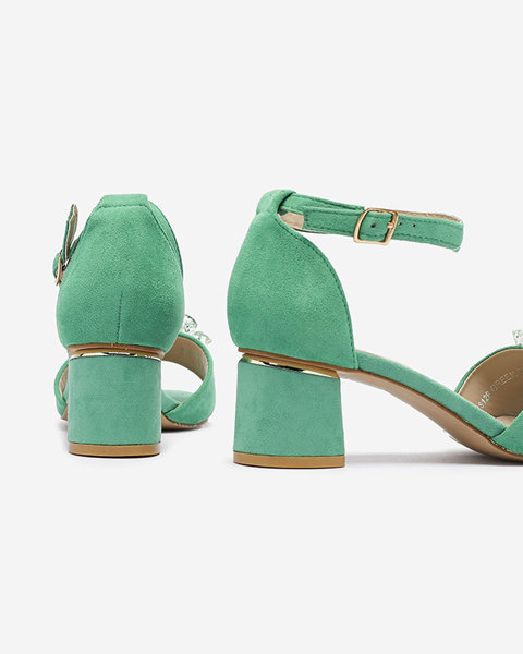 Royalfashion Zielone sandały damskie na słupku z ozdobnymi kryształkami Cerosso