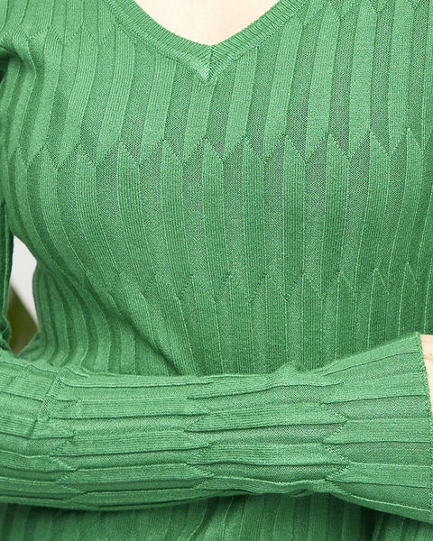 Royalfashion Zielony damski sweter z dekoltem w serek