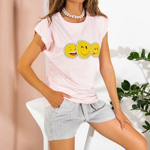 Różowa damska  koszulka z printem - Odzież