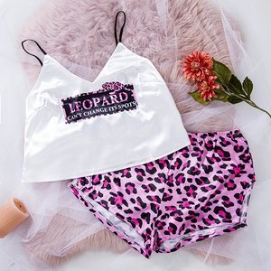 Różowa damska piżama z printem w panterkę - Odzież