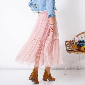 Różowa damska spódnica maxi z tiulem - Odzież