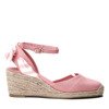 Różowe sandały na koturnie- Obuwie