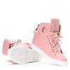 Różowe sneakersy na krytym koturnie LU BOO- Obuwie