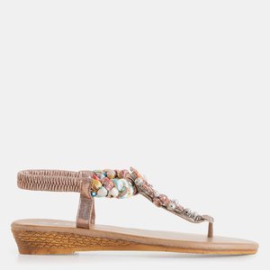 Sandały japonki z ozdobami w kolorze różowego złota Gortenzja - Obuwie
