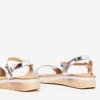 Srebrne damskie sandały na niskiej koturnie Lisia - Obuwie