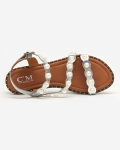Srebrne sandały damskie z perełkami Mastalia - Obuwie