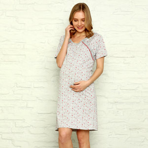 Szara ciążowa koszula nocna w serduszka - Odzież
