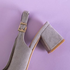 Szare damskie eko-zamszowe sandały na słupku Panella - Obuwie