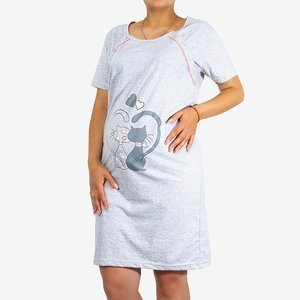Szaro - koralowa koszula nocna ciążowa i do karmienia z printem - Odzież