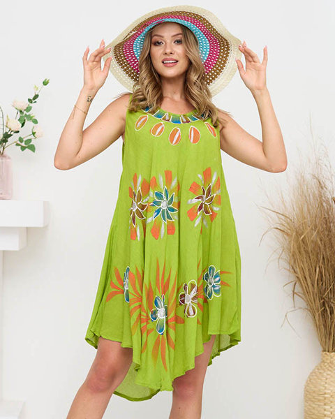 Zielona damska sukienka plażowa narzutka w kwiaty - Odzież