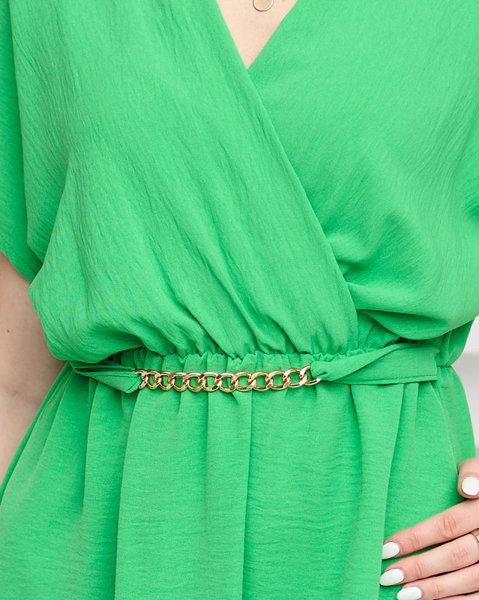 Zielona damska sukienka z ozdobnym łańcuszkiem- Odzież