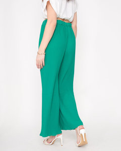 Zielone damskie prążkowane szerokie spodnie palazzo - Odzież