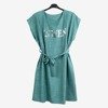 Zielono - niebieska damska sukienka z napisem - Odzież