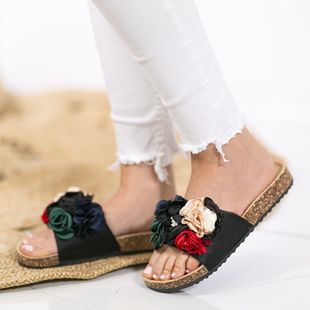 Чорні шльопанці з декоративними квітами Vilena - Взуття