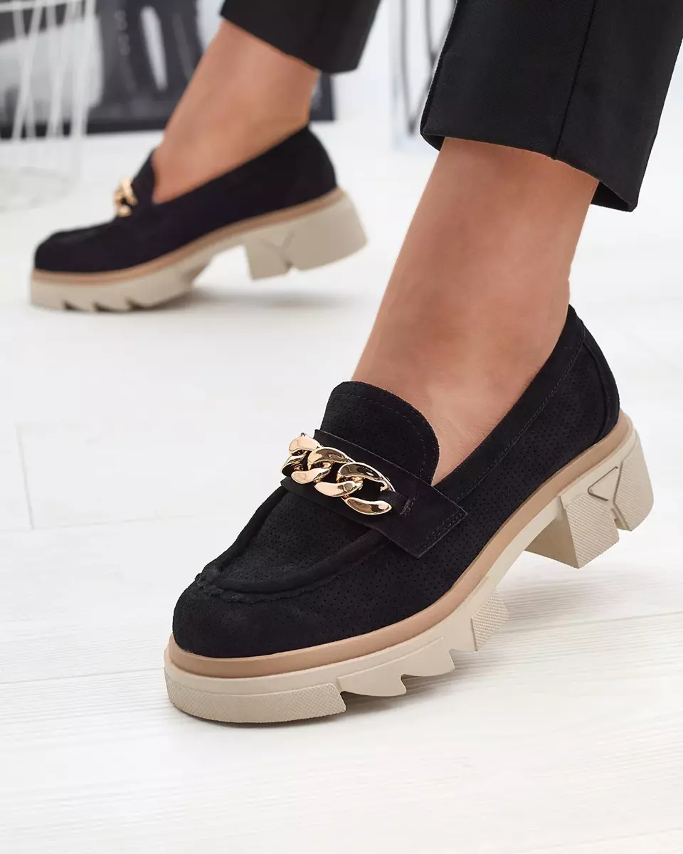 Мокасини з еко-замші з золотим декором чорного кольору Zaffix- Footwear